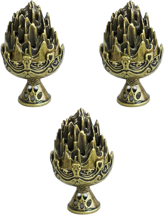 3 PCS Mini Brass Lotus Incense Holder, Small Flower Vintage Cone Incense Burner with Lid - Elegant Desktop Ash Catcher for Home, Office, Yoga, Meditation, Spa, Teahouse Decor (Bronze, 2.7×3cm)