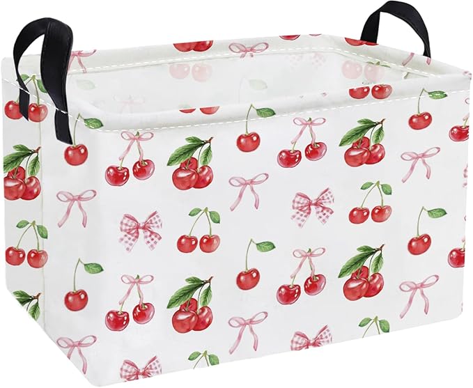 Essme Rectangular Kids Baskets,Cherry Storage Box,Cute Basket for Kids with Handles for Room Decor, Book Bins,Shelf Basket.(Cherry)