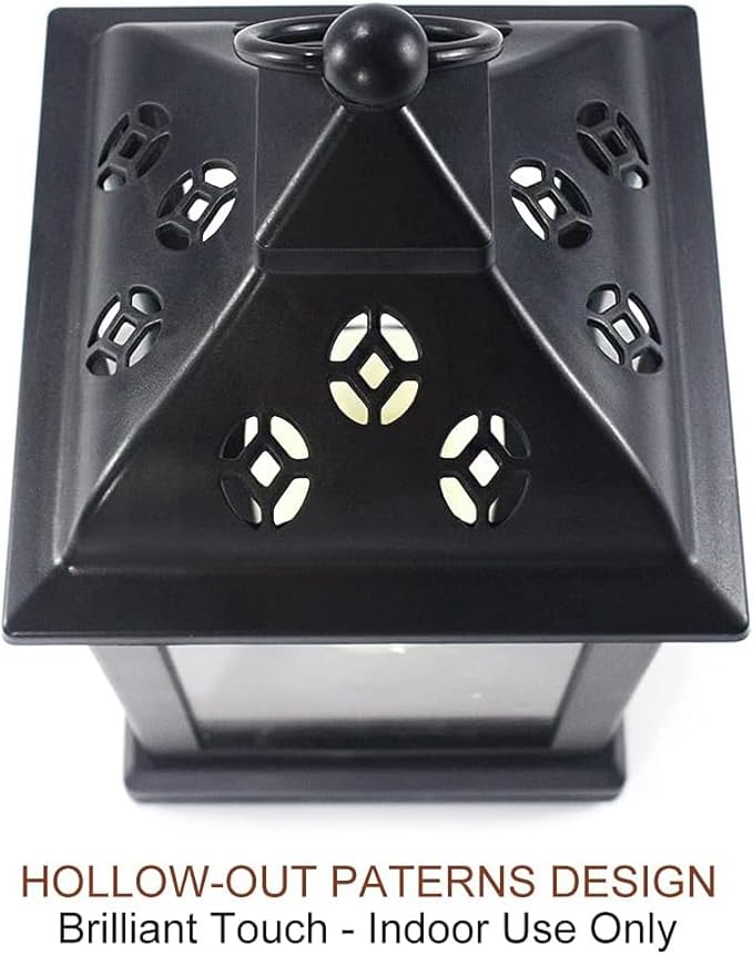 Bright Zeal 2-Pack 9.5" Vintage Decorative Candle Lantern with LED Flickering Flameless Candle (Black, 8hr Timer) - Indoor Hanging Lanterns Decorative Lanterns Battery Powered LED Candle Timer Candle