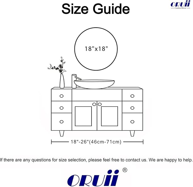 Oruii Round Mirror, Black Round Mirror 18 inch, Circle Wall Mounted Mirrors for Bathroom, Living Room, Bedroom, Vanity, Entryway, Hallway.
