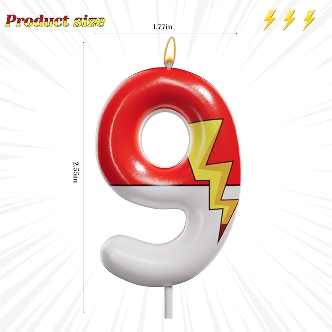 Red and White Birthday Number Candle Cartoon Style Cake Topper for Kids, Cute Decorative Numeral for Animated Theme Party & Anniversary Celebration (Pink Dot, 9)