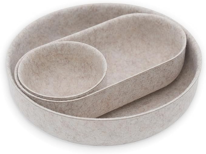 Welaxy EDC Cathall Desk Organizer felt bowls round stylish nightstand multi tray Entryway Bedside Caddy for Keys Phone Wallet Watch Glasses Pens minimalist living 3-Piece (Oatmeal)
