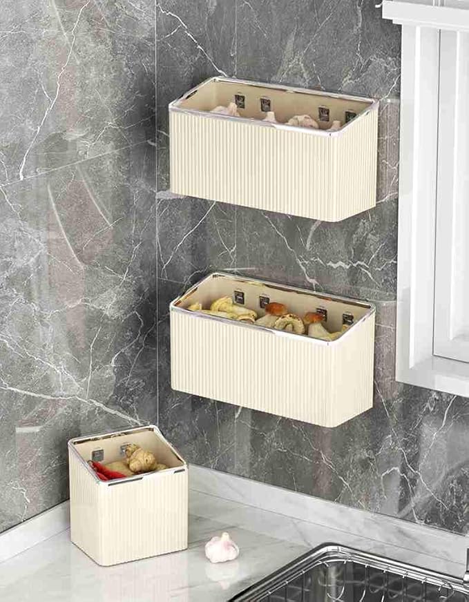 TXLFRO Pulreiush Floating Shelves Wall Bin Organizer Adhesive Wall Mounted Plastic Storage Organizer No Drilling Hanging Storage Containers Makeup Organizer Shelf for Office, Kitchen, Home