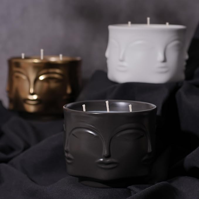Viyffo 20oz Large Black Scented Candle - Spring Forest & Green Tea, 3 Wick Non Toxic Soy Candle for Women & Men, Unique Funny Matte Ceramic Jar, Luxury Home Fragrance, Décor & Premium Birthday Gift