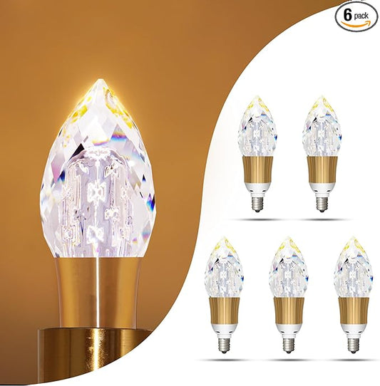 6pcs Acrylic Decorative E12 LED Light Bulbs 5w Equivalent 30 watt, Unique Fancy Light Bulb Warm 3000k,Non-dimmable Lightbulbs for Living Room Dining Room,150 Lumens (B024-Warm-3000k, 6pcs)