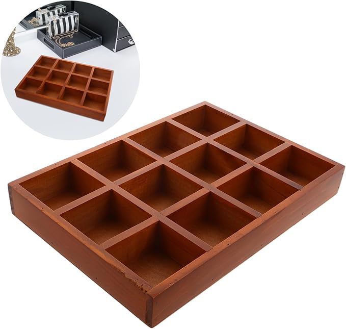 Vintage Wooden Jewelry Box with Twelve Compartments Retro Makeup Organizer for Accessories Elegant Desktop Storage for Home Decor