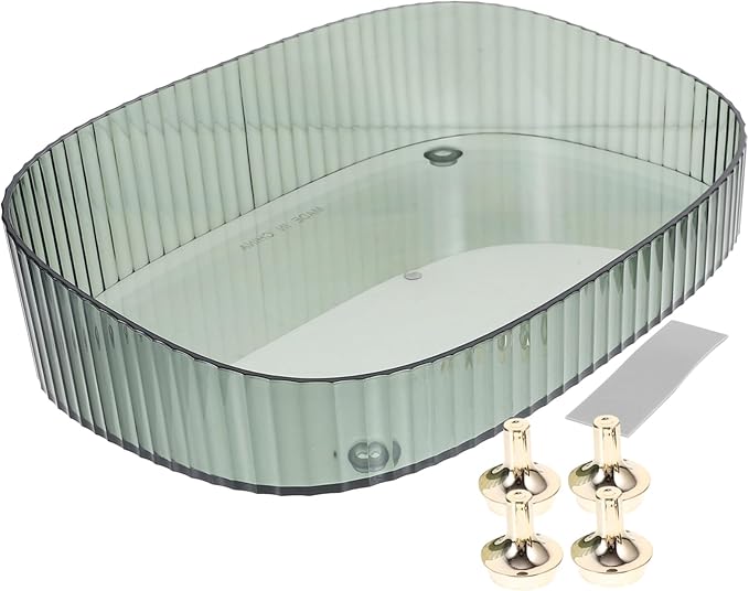 Happyyami Green High-Edge Lipstick and Perfume Organizer Tray Plastic Vanity Storage for Jewelry Makeup and Accessories Elegant Dresser Display Four Feet