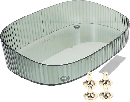 Happyyami Green High-Edge Lipstick and Perfume Organizer Tray Plastic Vanity Storage for Jewelry Makeup and Accessories Elegant Dresser Display Four Feet