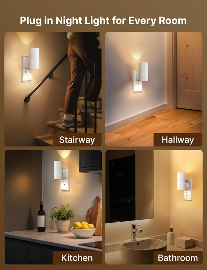 Likelgn Night Light Plug into Wall, 4 Pack Dimmable LED Nightlight with Dusk to Dawn Sensor, Soft White Glow, for Hallway, Bathroom, Bedroom, White