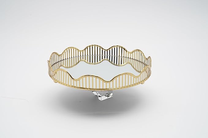 Makeup Tray Curve Gold Glass Mirror Centerpieces Perfume Holder Round