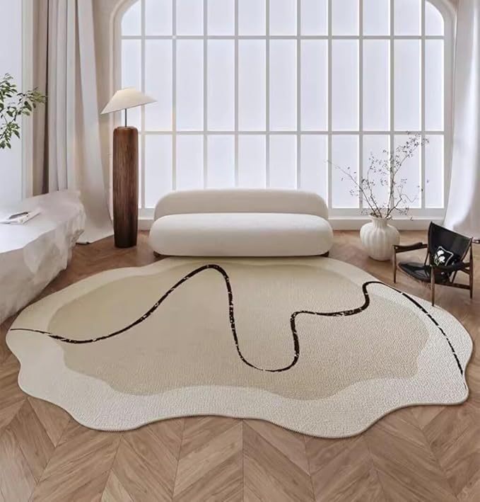 2x3 Irregular Rug Modern Minimalist Off White Brown Line Art Deco Abstract Shaped Rug for Meetingroom Bedroom Living Room Washable Thin Plush Carpet Non Skid Easy Clean Nursery Indoor Floorcovers