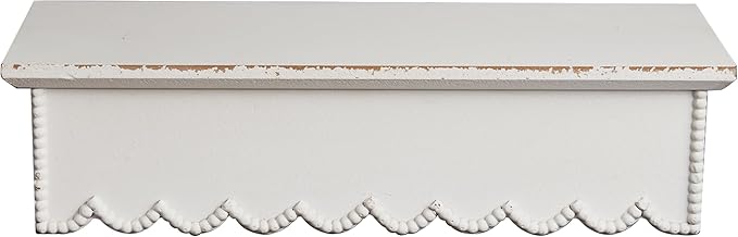 SOFE Rustic Wood Shelves for Wall - Shelf for Bedroom Bathroom Kitchen Small - White Scalloped Shelves - Bookshelf Storage Organizer - Plant Collectibles Display Shelving Wall Mounted