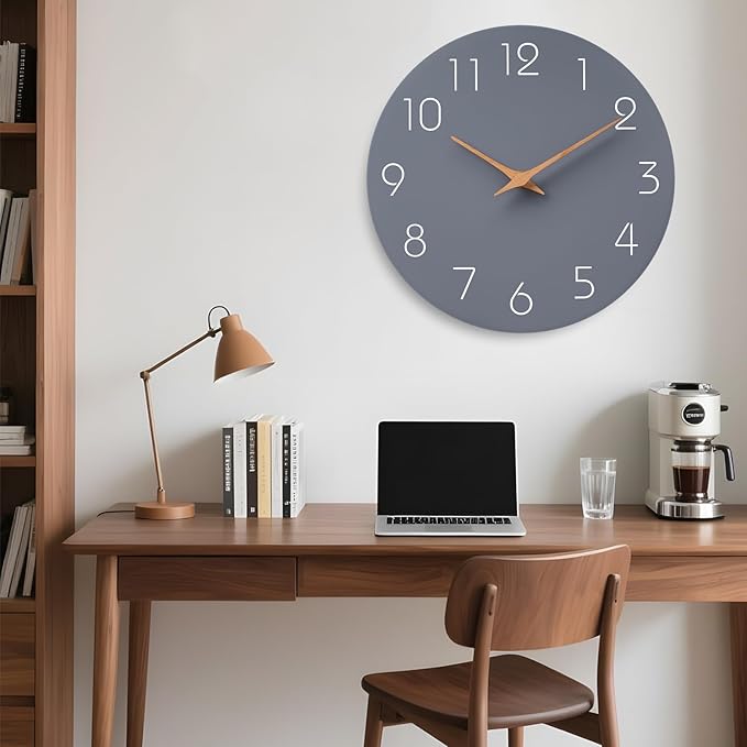 Mosewa Large Wall Clock 18 Inch Gray Modern Flatwood Silent Non Ticking Battery Operated Decorative for Bedroom Bathroom Living Room Kitchen Home Office Hotel