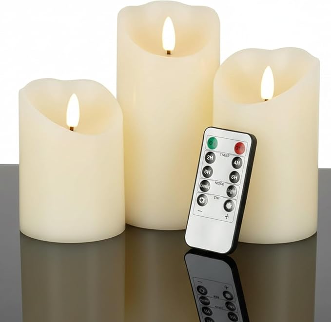 VENTA Set of 3 Warm Ivory Pillar Candles | Real Wax Battery Operated Candles with Flickering Flame | Timeless Year-Round Decor for Weddings, Mantels & Centerpieces