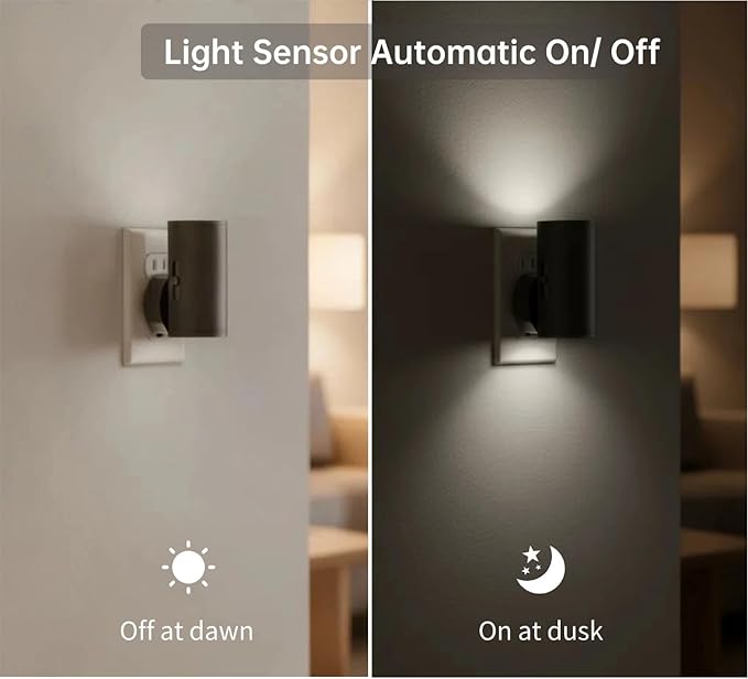 TSEXES LED Night Light Plug into Wall, 0-300LM Adjustable Brightness,Light Sensor,Daylight 5000K,Dimmable Night Light for Hallway Bedroom Stairway, 4 Pack