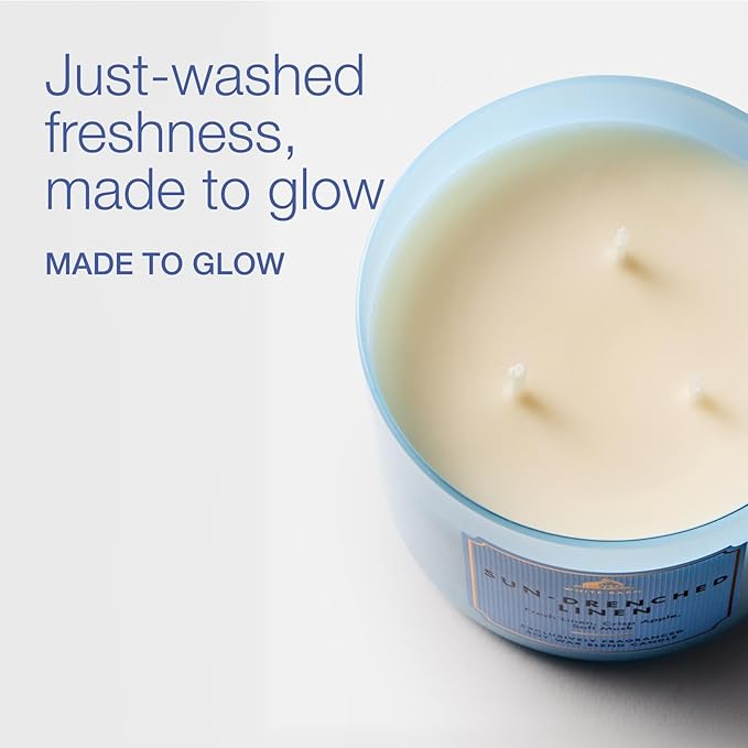 Bath & Body Works Sun-Drenched Linen 3-Wick Candle - Scented Candle for At-Home Use - Long-Lasting, Room-Filling Fragrance - High Fragrance Oil Concentration - Soy Wax Blend