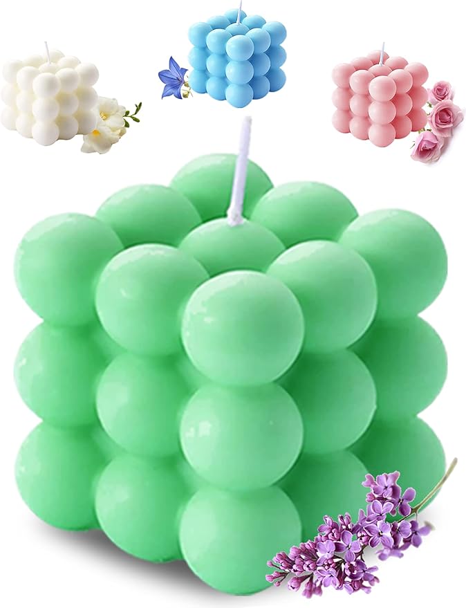 Scented Bubble Cube Candles, Candles for Home Decor Scented, 5.4 oz Soy Wax Aromatherapy Candle, Aesthetic Room Cute Danish Pastel Large Decorative Shaped Gifts - Lavender(Green)