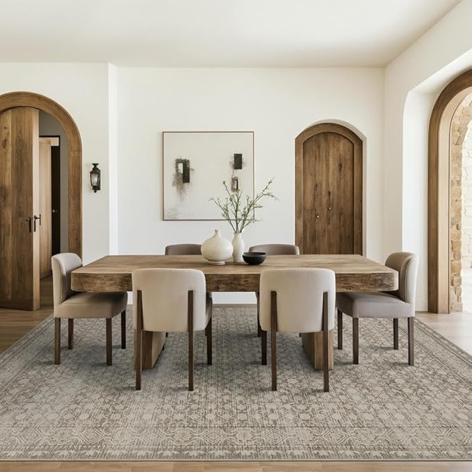 8x10 Washable Area Rug for Living Room, Extra Large Neutral Vintage Boho Rugs for Dining Room, Kids Room, Farmhouse, Durable Low Pile Non Slip Carpet for High Traffic Areas, Apricot