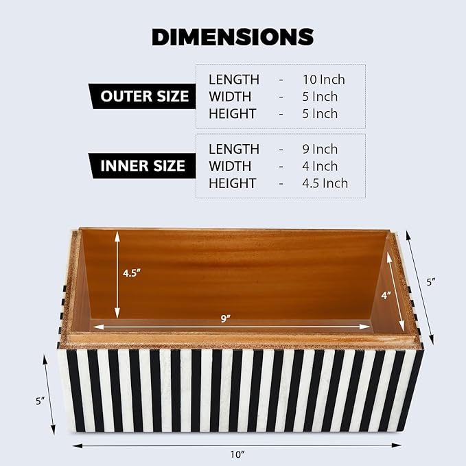 Handicrafts Home Large Decorative Storage Box with Lid – Black White Modern Storage Box, Remote Control Organizer for Coffee Table, Console & Living Room Decor – Mono Lead 12 x 6 x 2