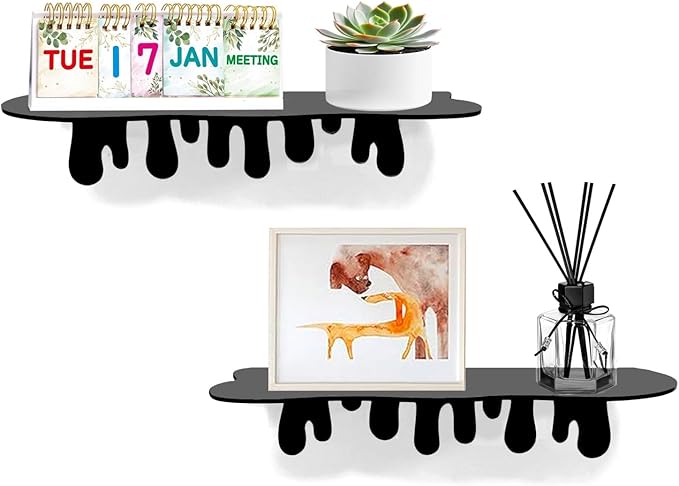 SetGame 2-Pack Acrylic Small Wall Shelves - 12 Inch Floating Shelf for Walls, Home Wall Display Ledges for Storage, Room Décor, Small Album & Items Organizer Display Dripping Wall Decor