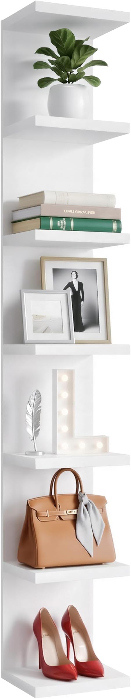 7 Tier Wall Shelf Unit & Lack Shelf, Versatile Floating Shelves for Wall, Bedroom Book Shelf, Vanity Display Shelves, Tall Decorative Shelving Unit, Long Shelves for Storage White