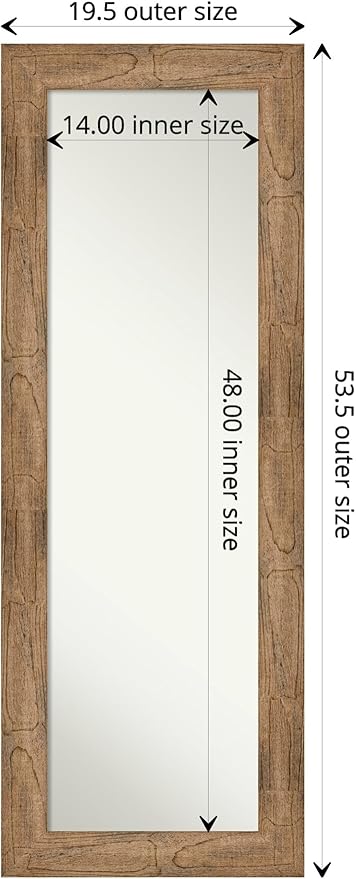 Amanti Art Brown Full Length Mirror for Door, 54x20 Owl Brown Tall Wall Mirror Full Length, Mounted to Door or Closet Wall with no Visible Brackets, Country Rustic Wood Frame, Bedroom Decor