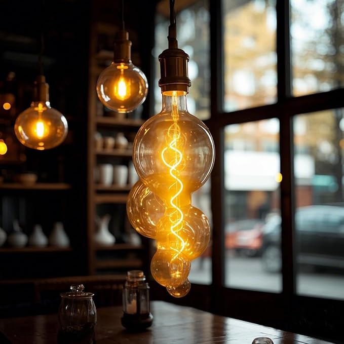 40 Watt Decorative Vintage LED Light Bulbs, Special Huge Bubble 4W LED Filament Edison Bulb,2700K Oversized Golden Warm Lights,Dimmable E26 Lamp Base,1-Pack