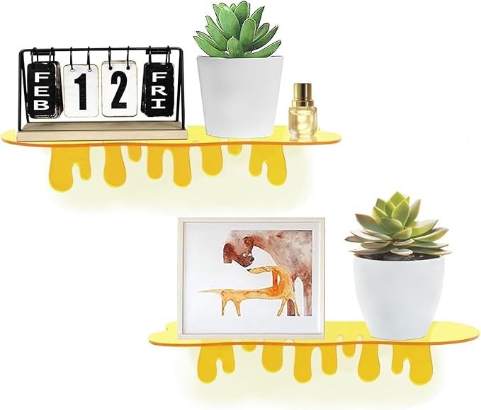 SetGame 2-Pack Acrylic Small Wall Shelves - 12 Inch Floating Shelf for Walls, Home Wall Display Ledges for Storage, Room Décor, Small Album & Items Organizer Display Dripping Wall Decor