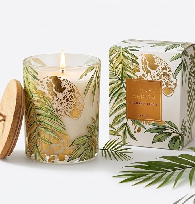 Wild Lily & Vetiver Scented Candles for Home, Large Glass Jar Soy Wax Candle, 7.05oz Luxury Leopard Candle Decor, 55H Burn, Ideal for Mother's Day, Birthday Gift