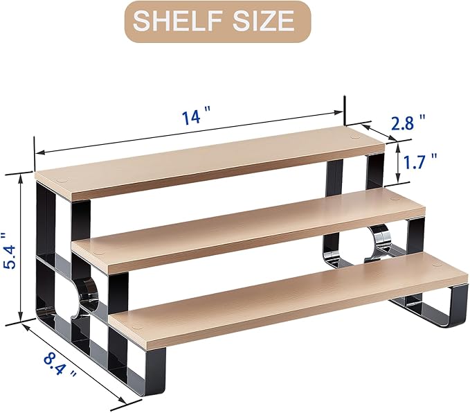 Modern 3-Tier Cologne and Perfume Display Shelf, Gray Wood with Black Frame, Countertop Organizer Stand for Fragrance Storage (Brown, 3 Tiers-Width=14")