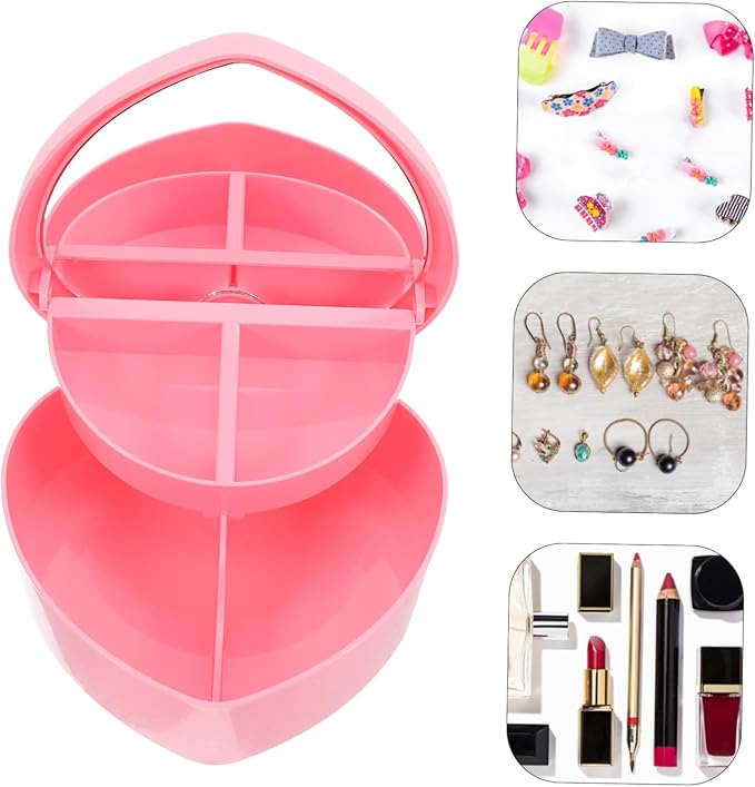 PRETYZOOM 2pcs Heart-shaped Jewelry Box Mirror Storage for Travel Hair Accessories for Girls Kawaii Organizers Makeup Box Mirror