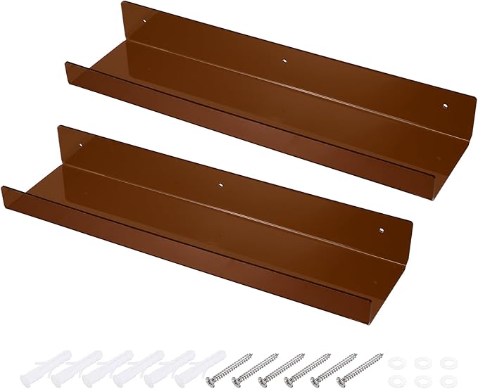 MECCANIXITY 2 Pack Acrylic Shelves for Wall, 15 Inch Brown Floating Shelves Wall Mount Display Shelf Organizer for Bathroom, Bedroom, Living Room, Room Decor