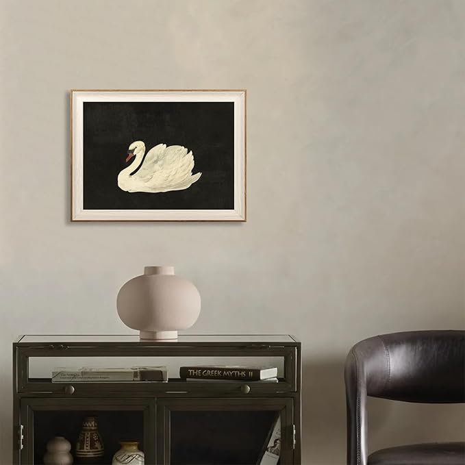 ASTRDECOR Vintage Framed Wall Art for Living Room, Vintage Swan Canvas Oil Painting for Bathroom Wall Decor, Classical Animal Framed Art for Home Decor Aesthetic, Zwaan Black and White Wall Art Prints for Bedroom Decor-12''x16''