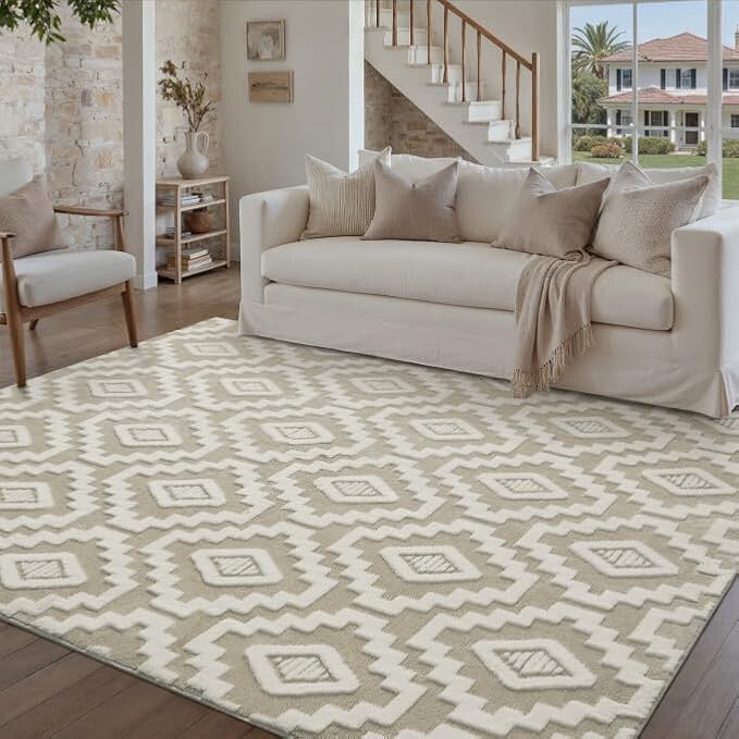 PureCozy Super Soft Shag Rug 5x8 for Living Room Modern Beige Washable Large Area Rugs High Pile Non-Shedding Throw Rugs Non Slip Indoor Office Carpet for Playroom Bedroom Home Aesthetic Decor