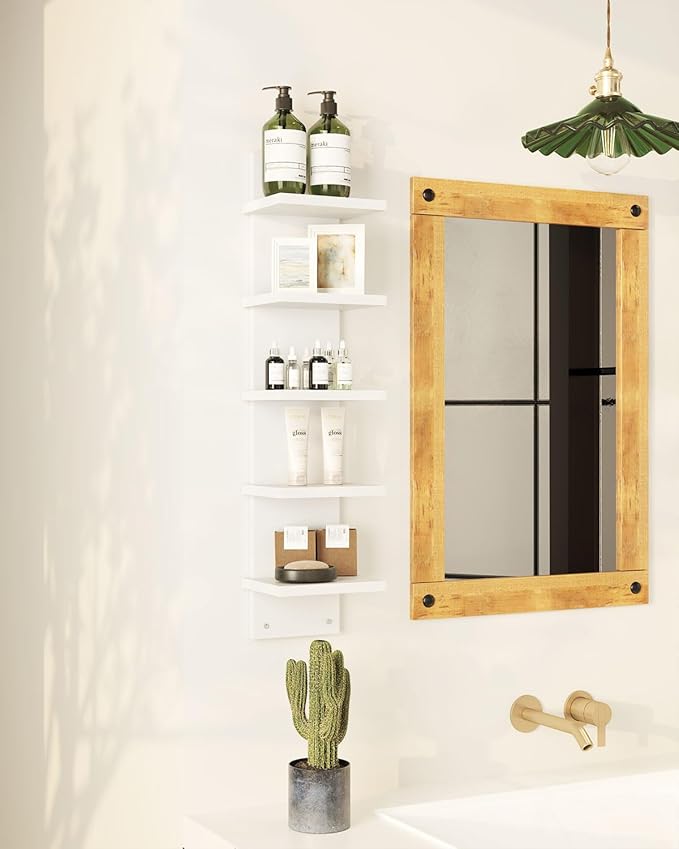 IBUYKE 5 Tier Wall Shelf Unit,White Vertical Shelf,Floating Storage Wall Shelf,Organizer Tall Tower Design Decorative Wall Mount Shelving for Home, Bedroom,Living Room,Office Decor WBC009W | Floating Storage, Wall Shelf, Organizer, Tall Tower Design, D...