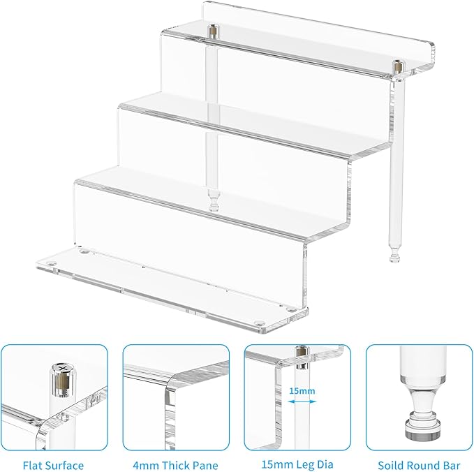 NIUBEE Acrylic Riser Display Shelf, 2 Pack Clear Display Stand for Amiibo Funko POP Figures,4 Tier Cupcakes Stand Perfume Organizer and Storage (12 Inch Large)