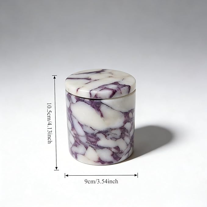 Luxury Marble Storage Box with Lid, White and Purple Veined Pattern, Decorative Organizer for Makeup Brushes, Jewelry, Bathroom Accessories (Round)
