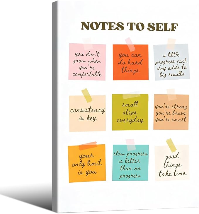 Notes To Self Motivational Quotes Wall Art Mental Health Canvas Poster 16X24 inch Framed Modern Colorful Inspirational Prints for Office Home Living Room Wall Decor
