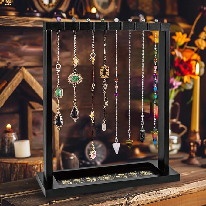 Wooden Pendulum Crystal Display Holder Wooden Crystal Display Shelf Moon Phase Witch Supplies Organiser for Incense Necklace Witch Rock Stone Jewelry Display