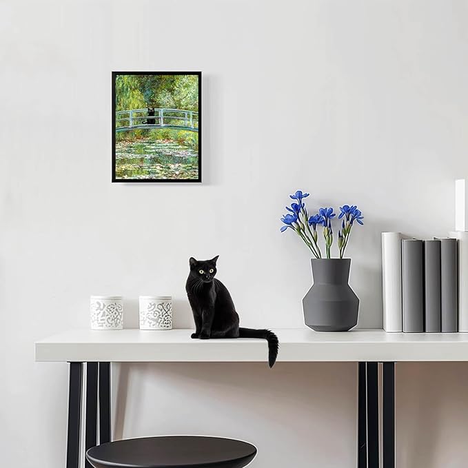 Hamduker Aesthetic Cat Poster Monet Prints Vintage Posters Canvas Wall Art Funny Water Lilies Cat Posters Decor for Bedroom Bathroom Living Room (Size: 8''x10''x1pcs)