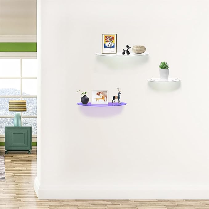 SetGame 2-Pack Acrylic Small Wall Shelves Wall Decor Wall Mounted, 12" Floating Wall Ledge Shelf, Acrylic Shelves for for Action Figures Display, Room Décor, Space Saving, Items Organizer,Clear