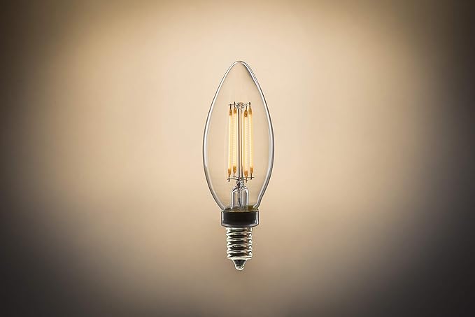 Feit Electric 60W Equivalent Candelabra LED Light Bulb, Dimmable, E12 Base, 5000K Daylight, B10 Filament Torpedo Tip Decorative Lighting Bulbs, 13-Year Lifetime, CTC60/950CA/FIL/6, 6-Pack