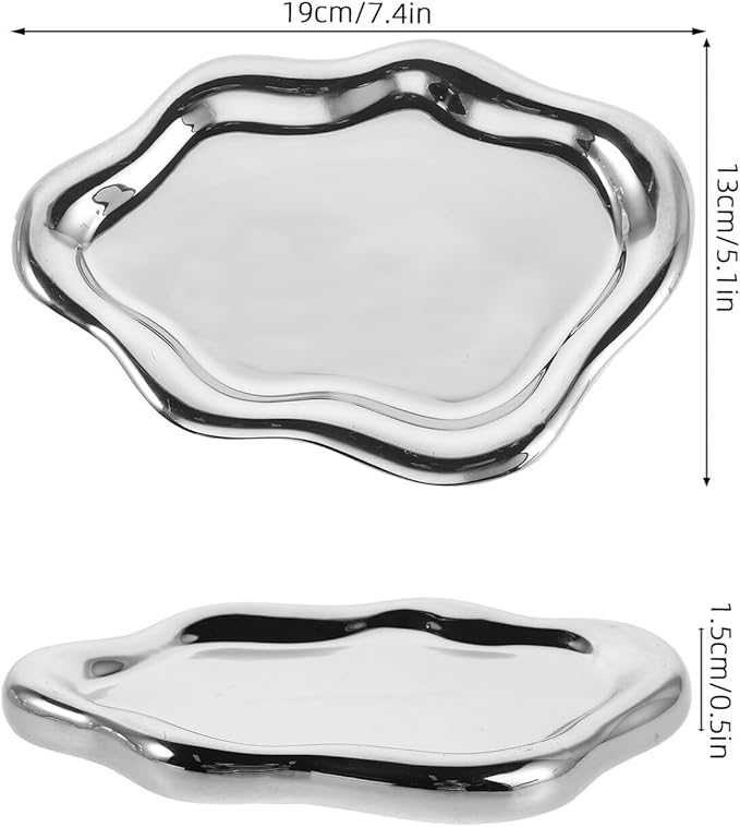 Silver Irregular Cloud-Shaped Ceramic Trinket Dish Nail Art Display Background Photo Prop Vanity Organizer Tray for Home Décor and Makeup Accessories