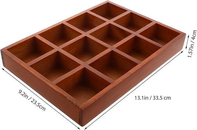 MAGICLULU Vintage Wooden Jewelry Storage Box with 12 Compartments Rectangular Makeup Organizer Decorative Wood Desk Container for Jewelry and Sundries for Home and Vanity Use