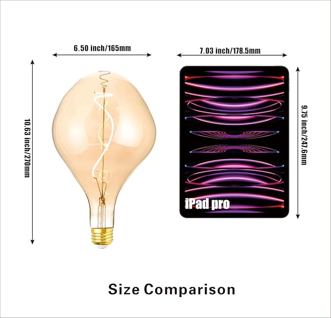 SD LUX Oversized Vintage Giant LED Light Bulb Huge Edison Bulb - Dimmable, 5W 250LM, Warm White 2200K, Medium E26 Base - Perfect for Decorative Pendant Lighting, 1 Pack (A165)