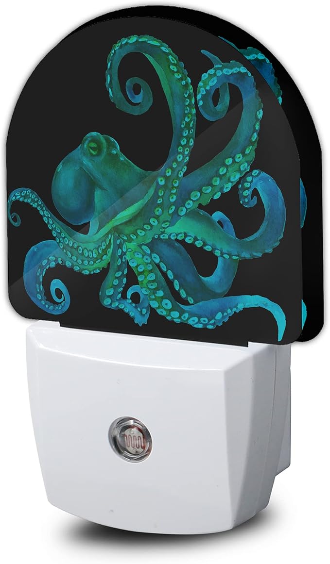Green Octopus Night Light,Fish Sea Life Plug-in Wall Led Night Lights Decor for Boys Girls Room,Dusk to Dawn Sensor Wall Lamp for Stairway/Hallway/Kitchen,0.5W