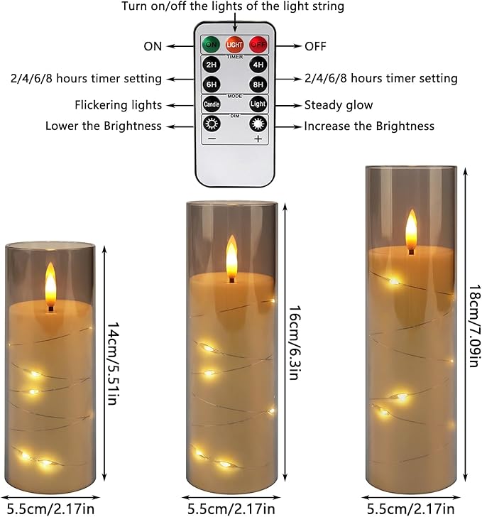 YOROXRG 24 Pack Halloween Decoration Flickering Flameless Candles, Battery Operated LED Candles for New Year, Home Decor, Parties, Wedding,Christmas(D2.2 x H 5" 6" 7") Grey