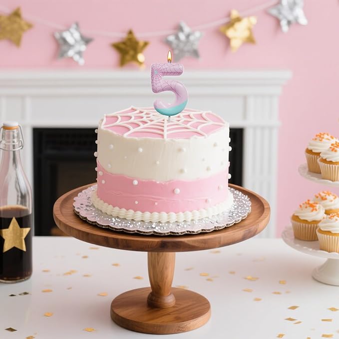 Pink Spider Birthday Number Candles – Multi-Color Decorative Cake Toppers for Kids Party & Celebration (Pink, 5)
