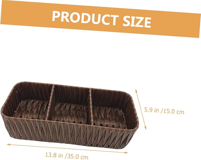 Vintage Woven Storage Box Organizer 3 Compartments Imitated Rattan Design Decorative Tabletop Sundries Basket for Home Office and Craft Supplies