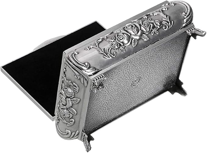 Hipiwe Vintage Metal Jewelry Box Small Trinket Jewelry Storage box For Rings Earrings Necklace Treasure Chest Organizer Antique jewelry Keepsake gift Box Case for Women (Medium)